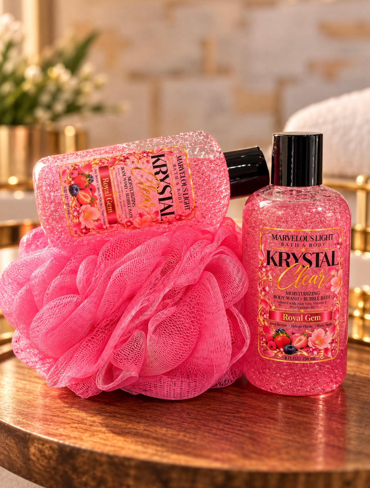 KRYSTAL CLEAR
Moisturizing Body Wash + Bubble Bath